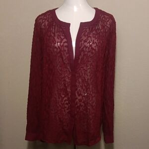 Rose & Olive Burgundy Sheer Button Down Shirt